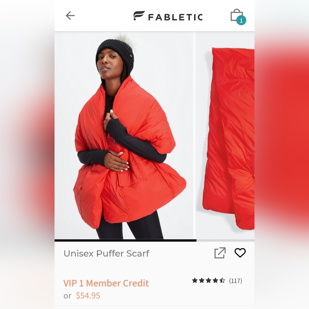 NWT Fabletics Puffer Scarf, Cherry Red 🍒